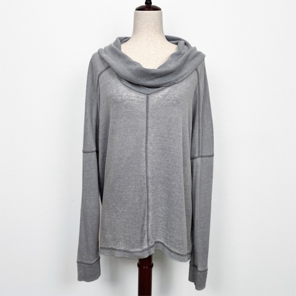 Lucky Brand Sweaters - Lucky Brand Top Womens XL Gray Tunic Waffle Knit Burnout Cowl Stretchy Lounge‎